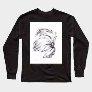 Betta - Charcoal pencil drawing of a Siamese Fighting Fish Long Sleeve T-Shirt